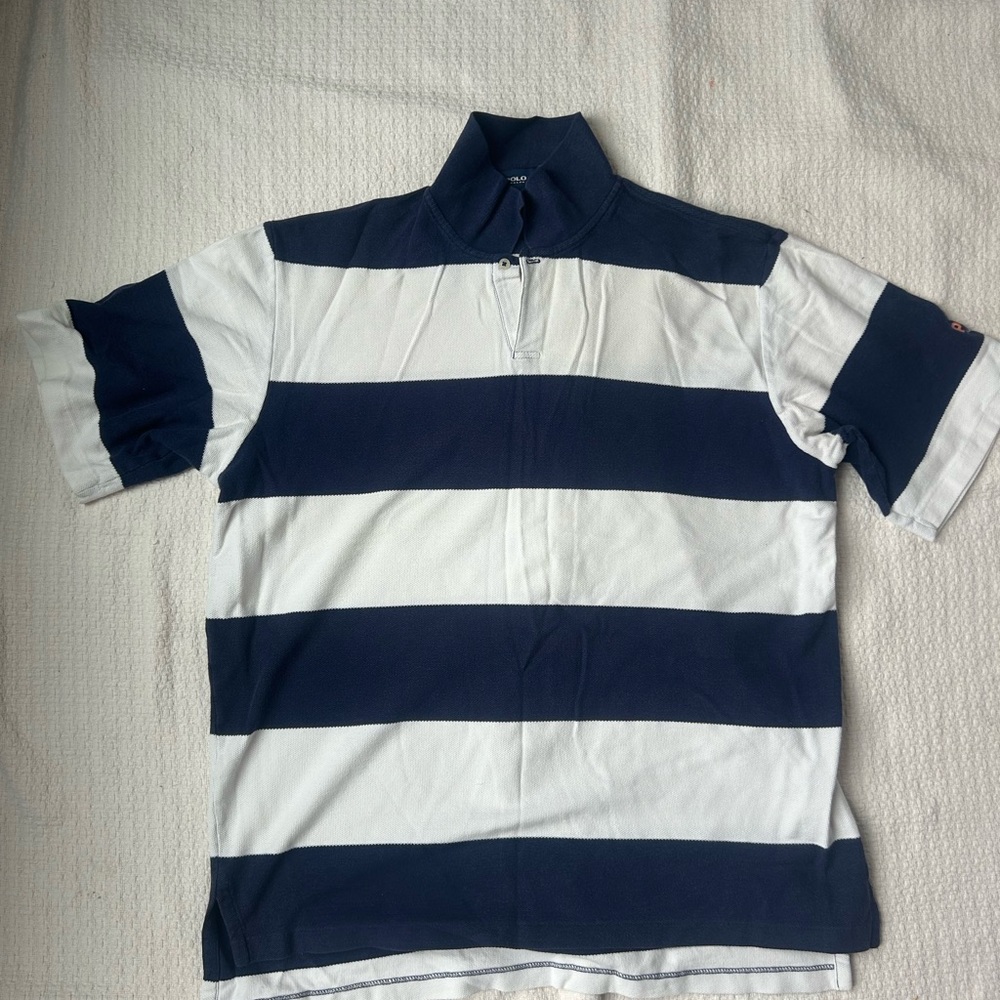 Polo Golf Striped Polo Shirt in Navy and White, Size XL